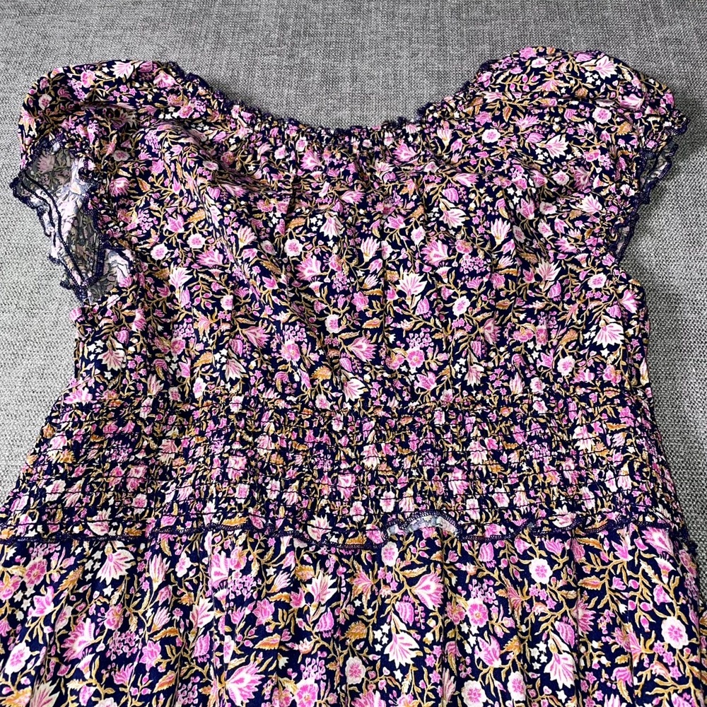 Old Navy Waist Defined Midi Dress Womens Large Multicolor Floral Smocked Bodice - Picture 8 of 13